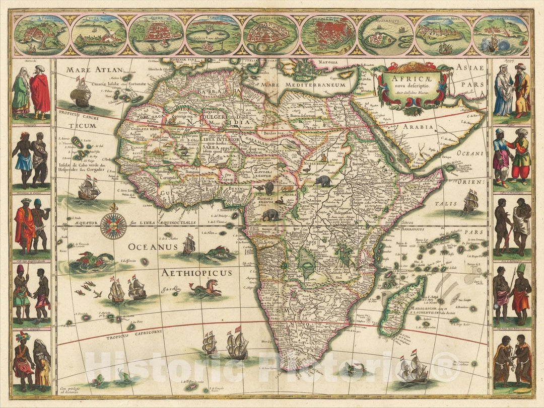 Historic Map : Africae nova descriptio , 1635, Willem Janszoon Blaeu, v2, Vintage Wall Art