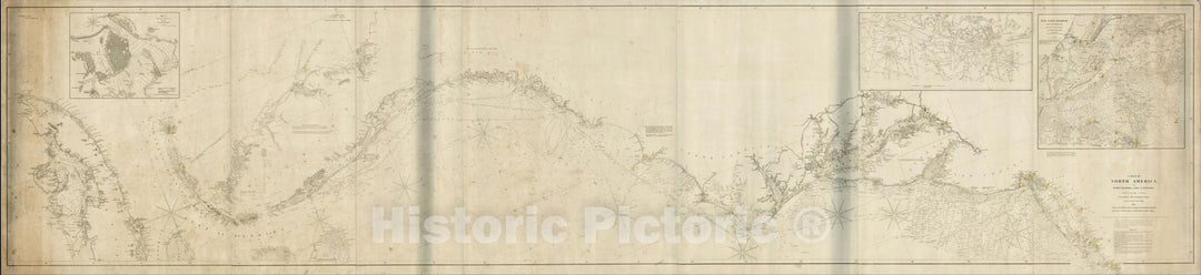 Historic Map : Coast of North America from Point Judith to Cape St. Antonio (Island of Cuba) Including The Bahama Banks, 1866, 1866, , Vintage Wall Art