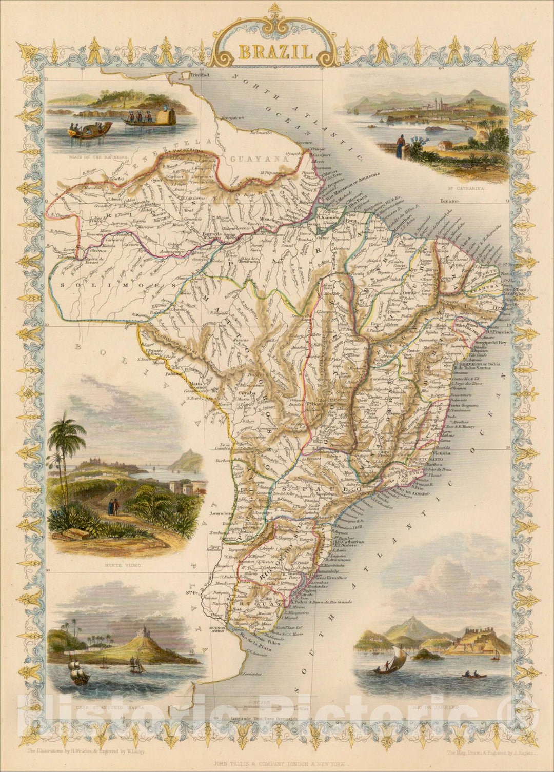 Historic Map : Brazil, 1851, John Tallis, v3, Vintage Wall Art