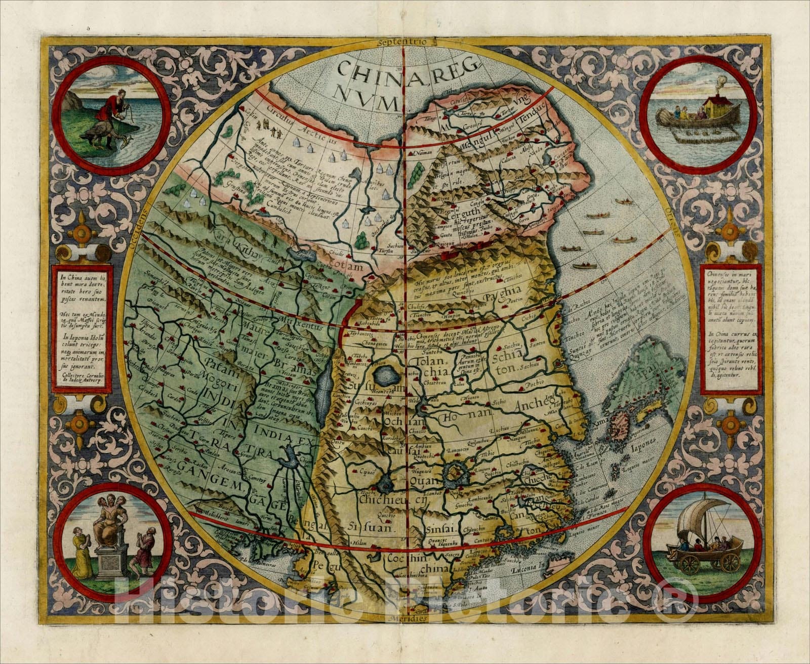 Historic Map : China Regnum, 1593, Cornelis de Jode, Vintage Wall Art