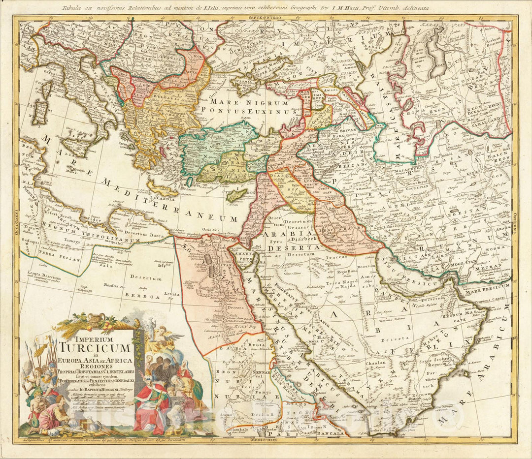 Historic Map : Imperium Turcicum in Europa, Asia, et Africa Regiones Proprias, Tributarias, Clientelares sicut et omens ejusdem, 1730, Johann Baptist Homann, Vintage Wall Art