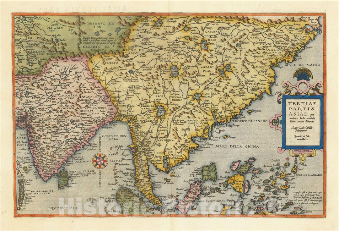 Historic Map : Tertiae Partis Asiae quae modernis India orientalis dicitur acurata delineatio Autore Iacobo Castaldo Pedemontano, 1593, Gerard de Jode, Vintage Wall Art