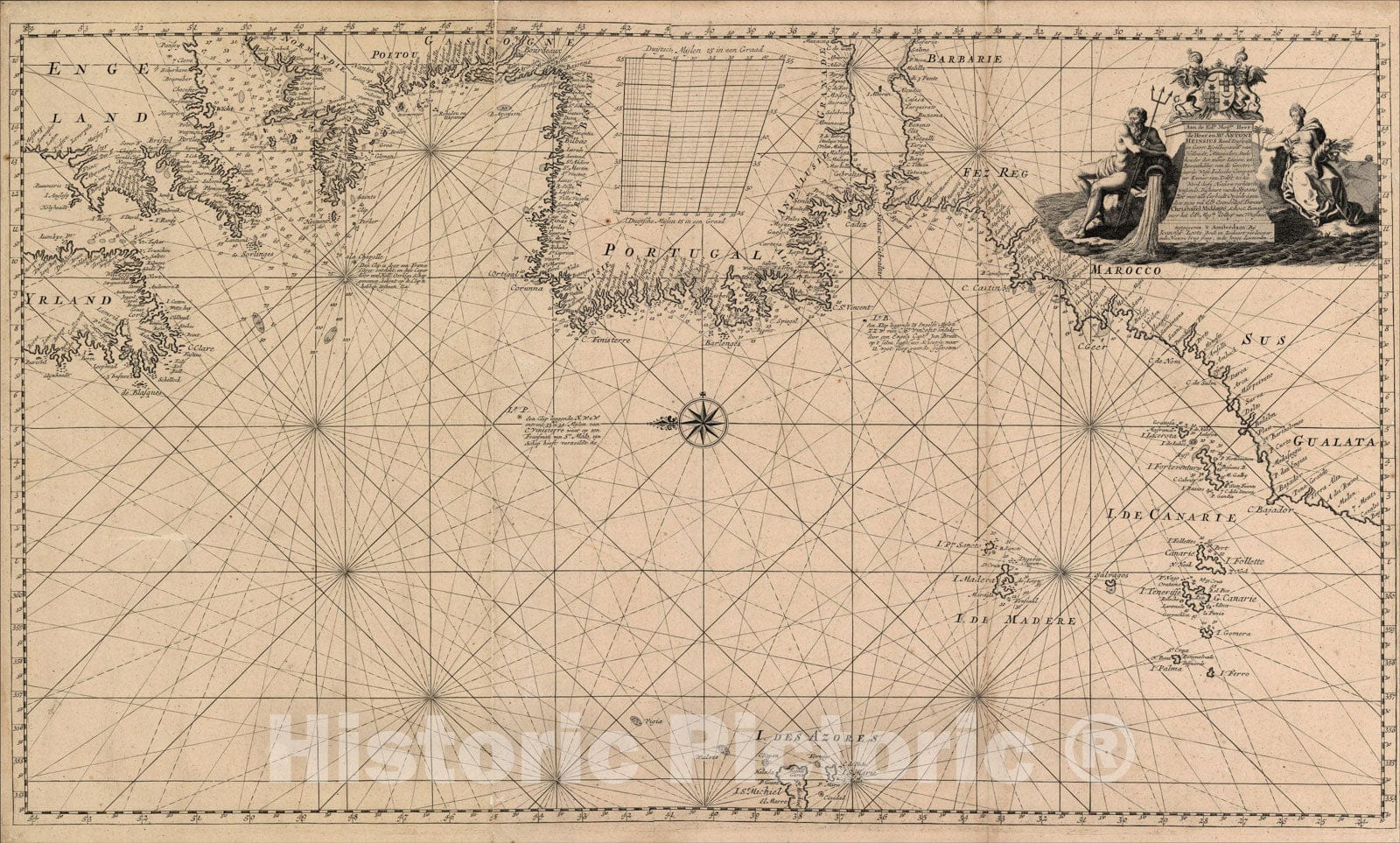 Historic Map : (Atlantic Coast of Europe and North Africa), c1700, , Vintage Wall Art