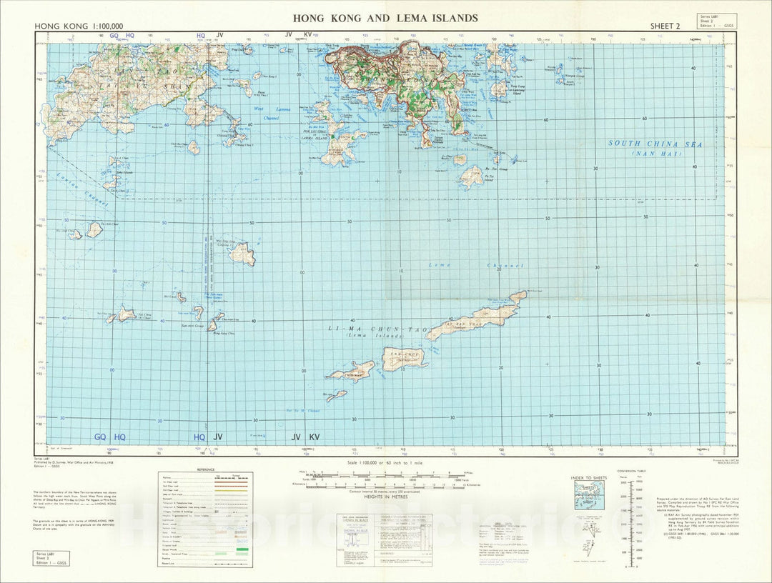 Historic Map : Hong Kong 1:100,000 Kowloon and The New Territories, 1958, War Office, Vintage Wall Art