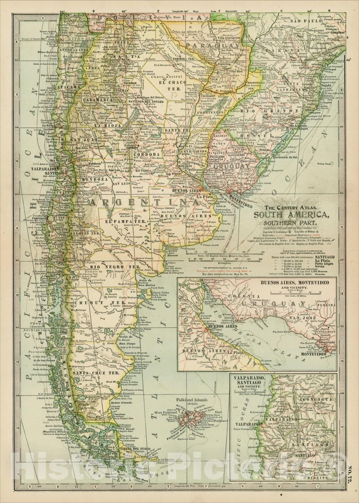 Historic Map : South America, Southern Part, 1897, The Century Company, Vintage Wall Art