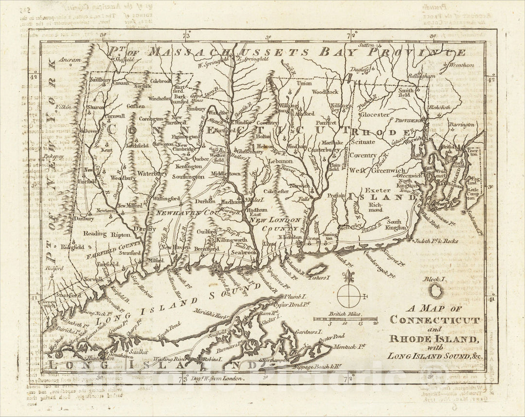 Historic Map : A Map of Connecticut and Rhode Island, with Long Island Sound, andc., 1776, Gentleman's Magazine, Vintage Wall Art