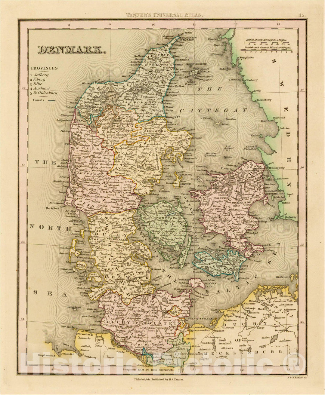 Historic Map : Denmark, 1834, Henry Schenk Tanner, Vintage Wall Art