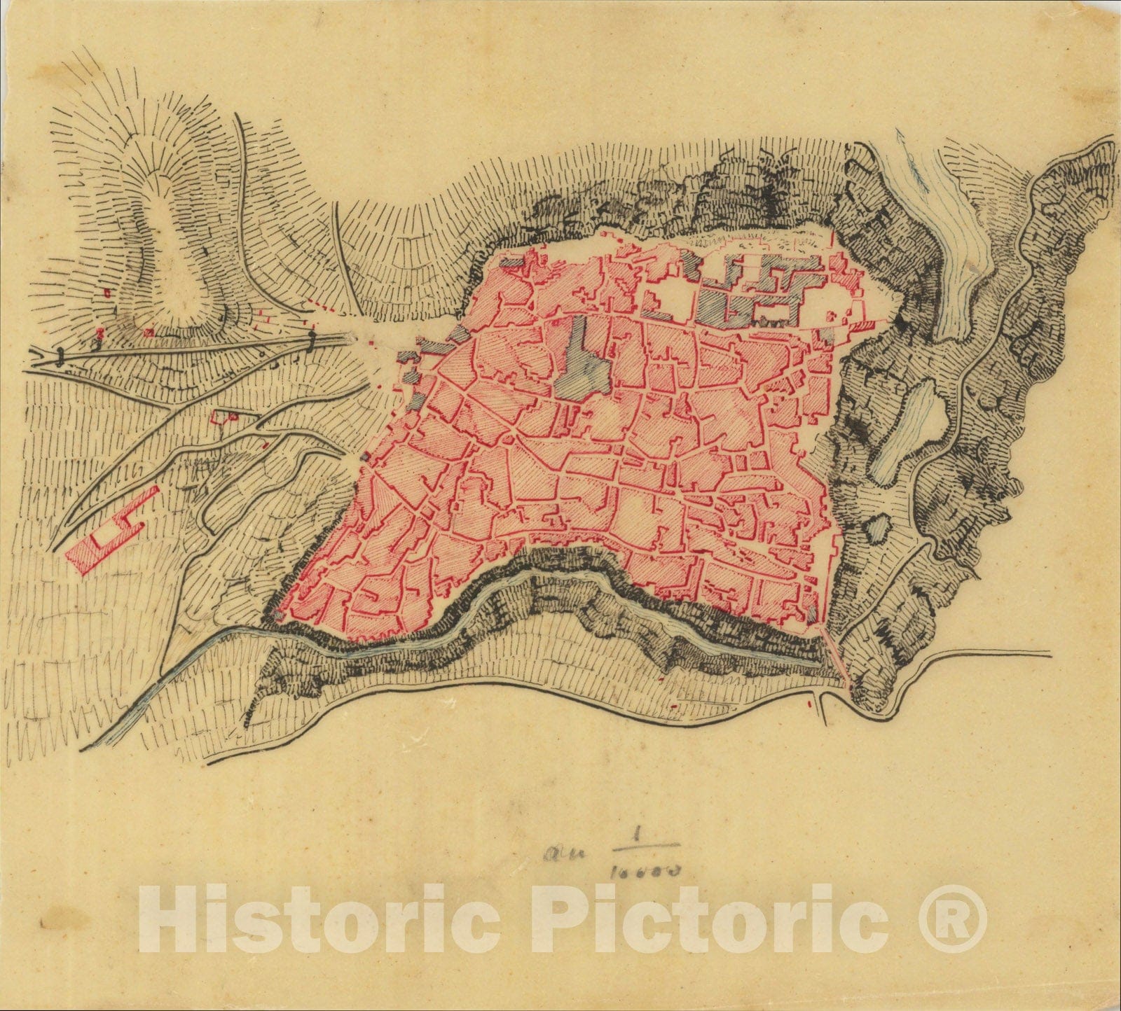 Historic Map : (Manuscript city plan - Constantine, Algeria), c1837, , Vintage Wall Art