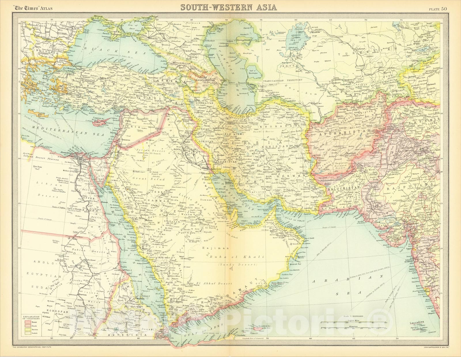 Historic Map : South-Western Asia, 1922, Times Atlas, Vintage Wall Art