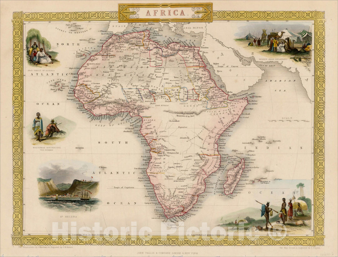 Historic Map : Africa, 1851, John Tallis, v3, Vintage Wall Art