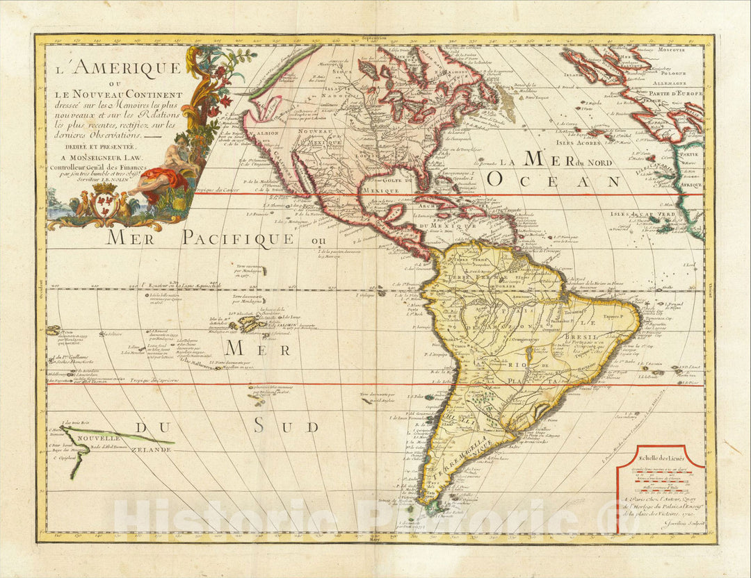 Historic Map : L'Amerique ou Le Nouveau Continent dressee sur les Memoirs les plus nouveaux et sur les Relation, 1720, Jean-Baptiste Nolin, Vintage Wall Art