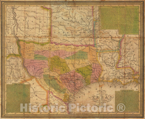 Historic Map : A New Map of Texas, with the Contiguous American and Mexican States, 1836, 1836, Samuel Augustus Mitchell, Vintage Wall Art