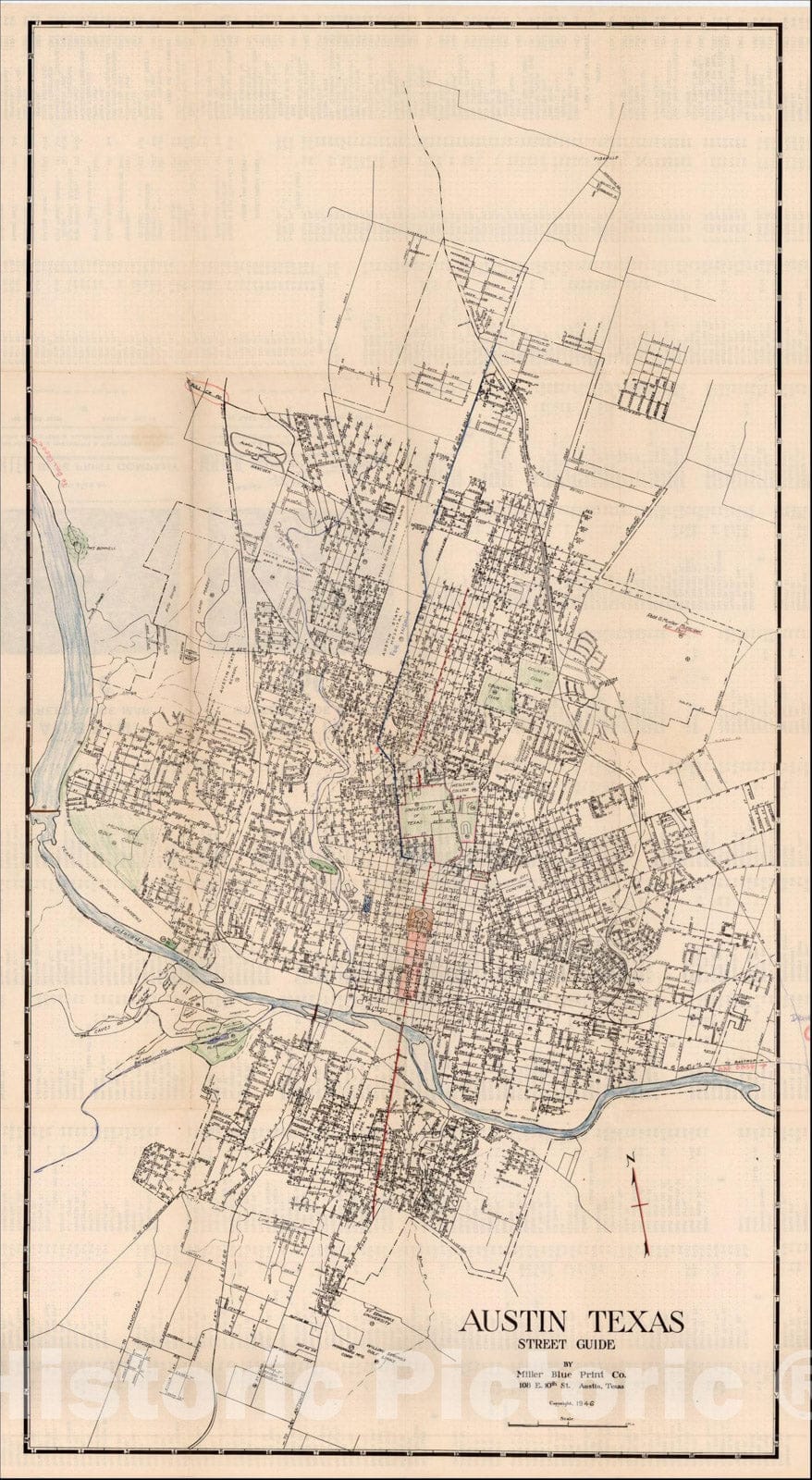 Historic Map : Austin Texas Street Guide, 1946, 1947, Miller Blue Print Company, Vintage Wall Art