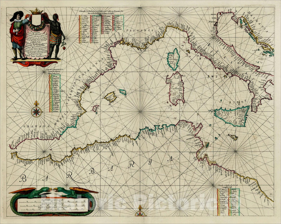 Historic Map : Pascaarte Van't Westlyckste Deel vande Middelandsche Zee, [Western Mediterranean], 1650, Jan Jansson, Vintage Wall Art