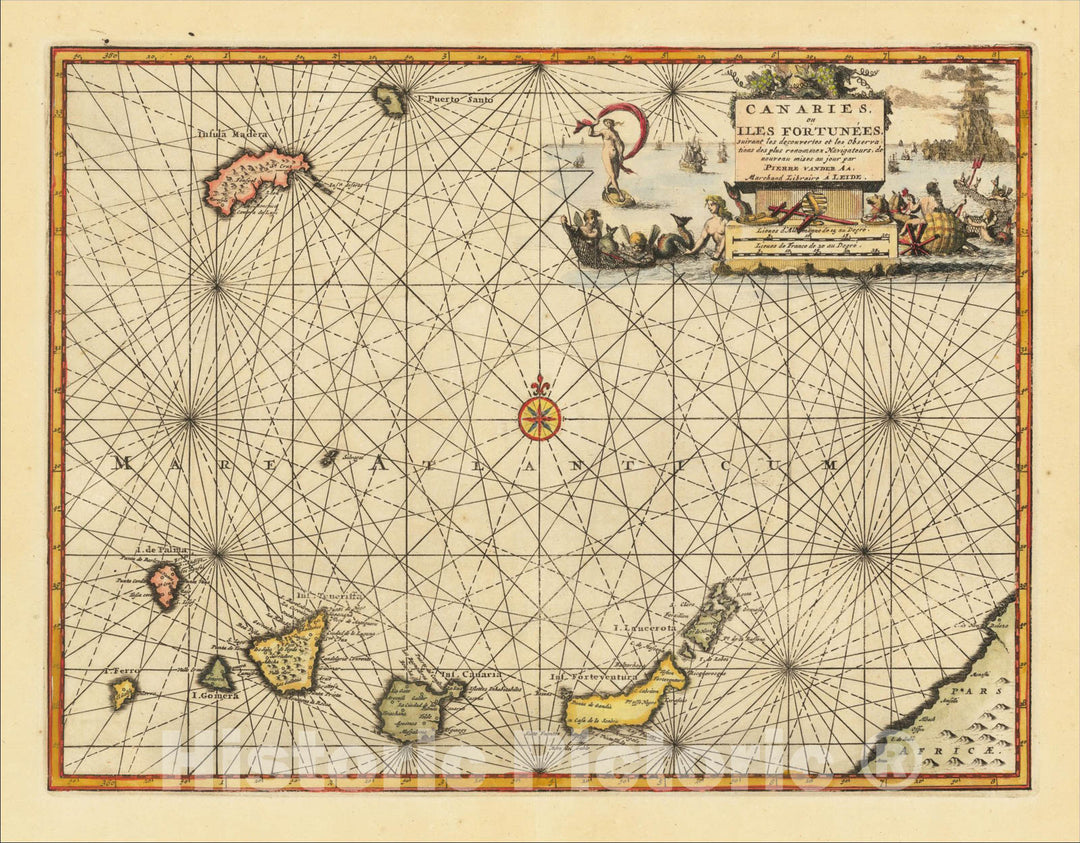 Historic Map : Canaries ou Iles Fortunees suivant les decouvertes et es Observations des plus renommez Navigateurs, c1713, Pieter van der Aa, Vintage Wall Art