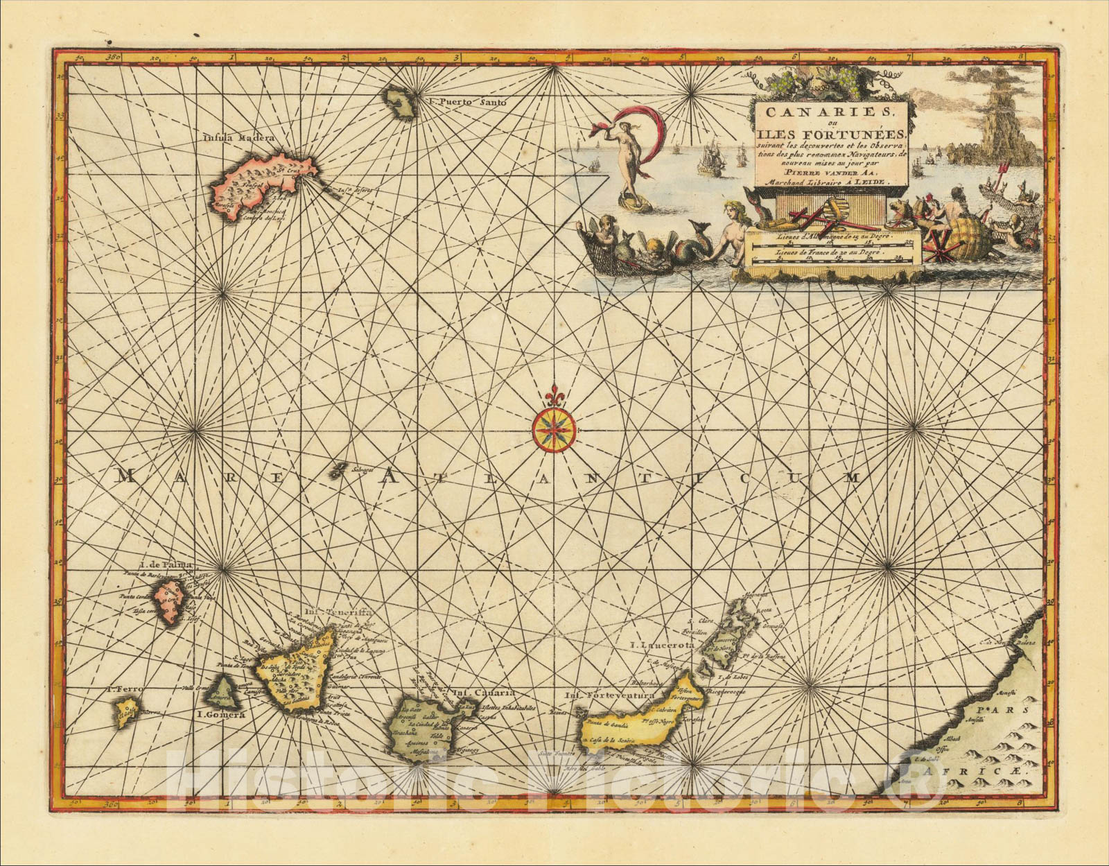 Historic Map : Canaries ou Iles Fortunees suivant les decouvertes et es Observations des plus renommez Navigateurs, c1713, Pieter van der Aa, Vintage Wall Art