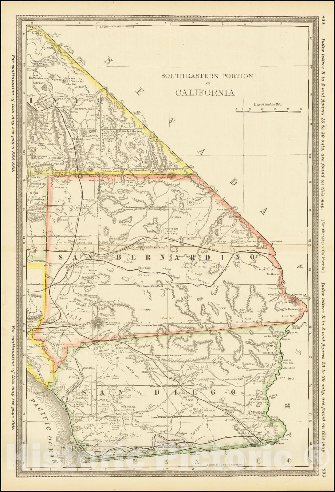 Historic Map : Southeastern Portion of California [San Diego, San Bernardino and Inyo Counties], 1884, Rand McNally & Company, Vintage Wall Art