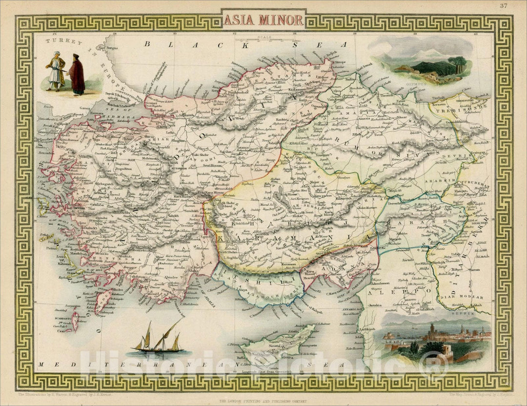 Historic Map : Asia Minor [shows Cyprus], 1851, John Tallis, v2, Vintage Wall Art