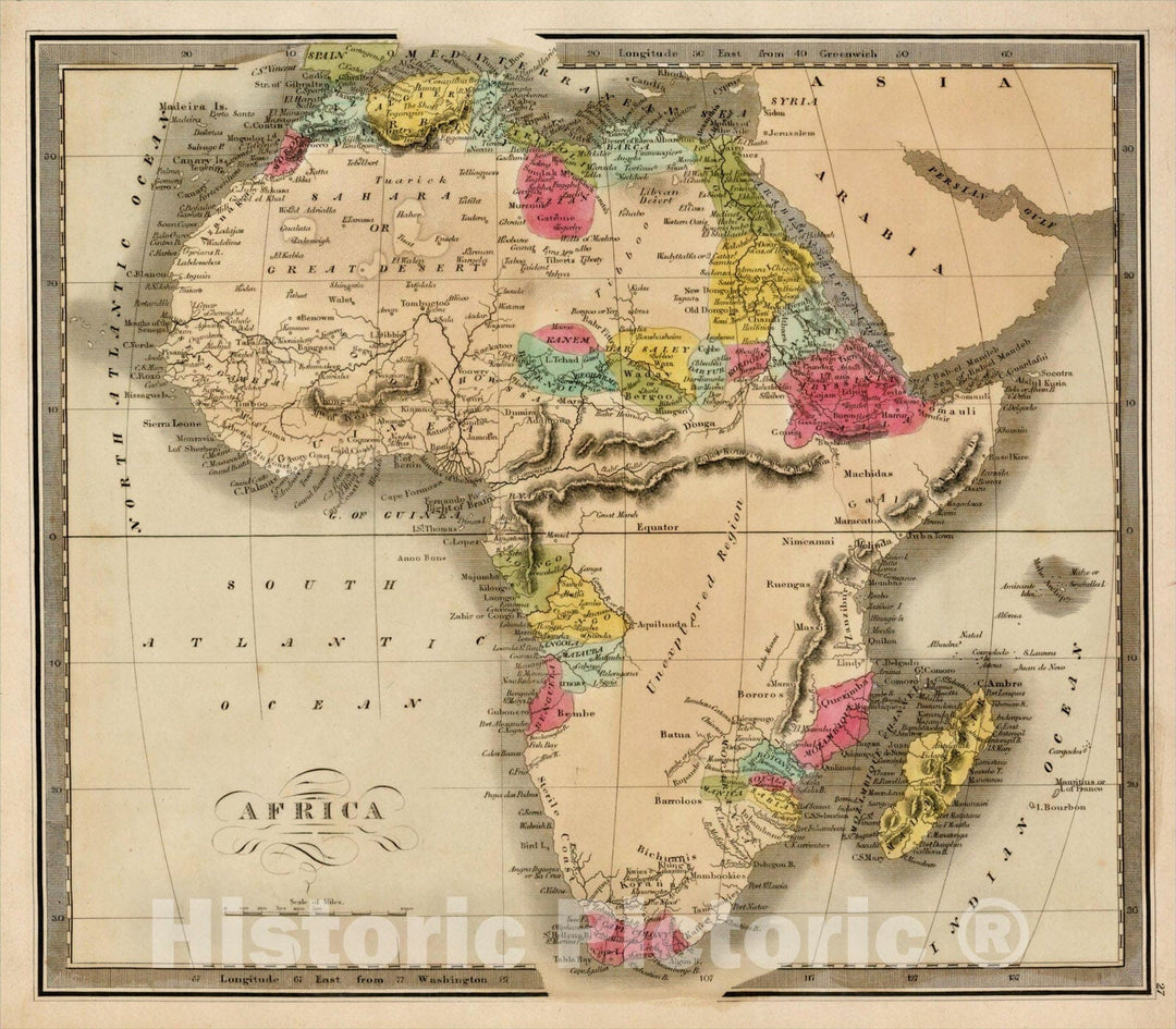 Historic Map : Africa, 1841, Jeremiah Greenleaf, Vintage Wall Art