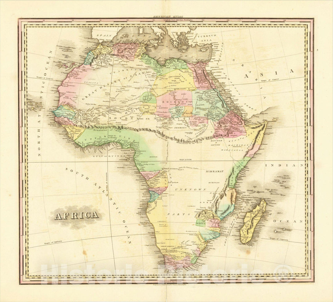 Historic Map : Africa, 1823, Henry Schenk Tanner, Vintage Wall Art