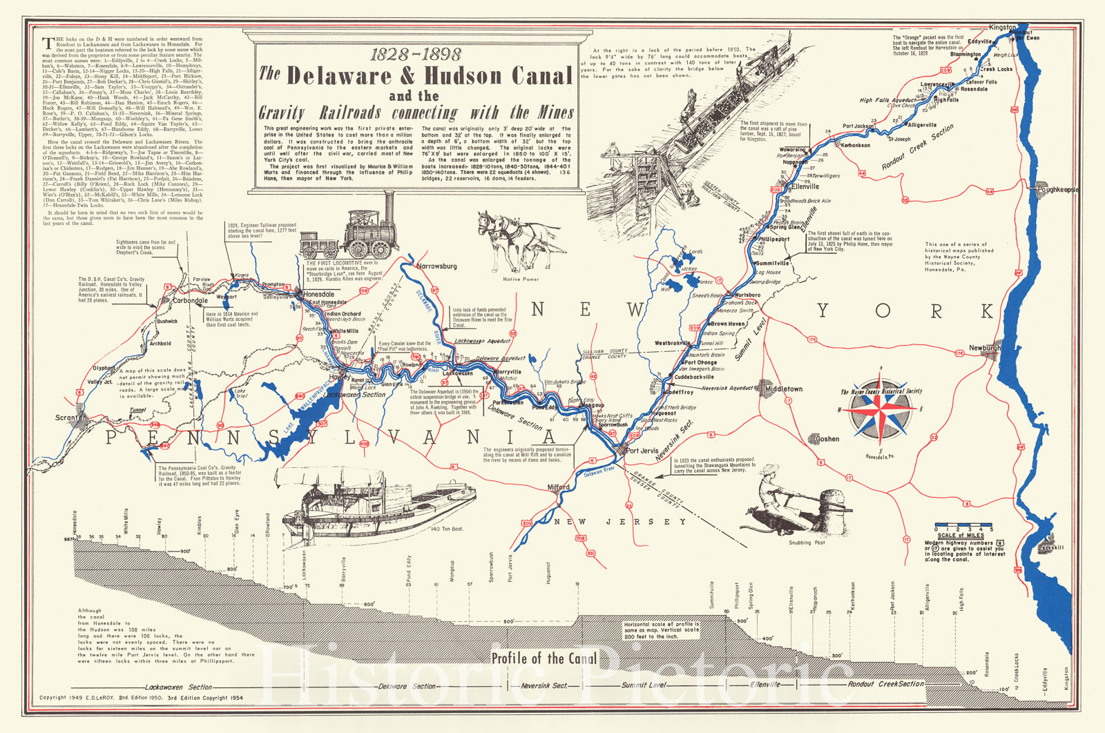 Historic Map : The Delaware and Hudson Canal and the Gravity Railroads connecting with the Mines, 1949, Edwin D. LeRoy, Vintage Wall Art