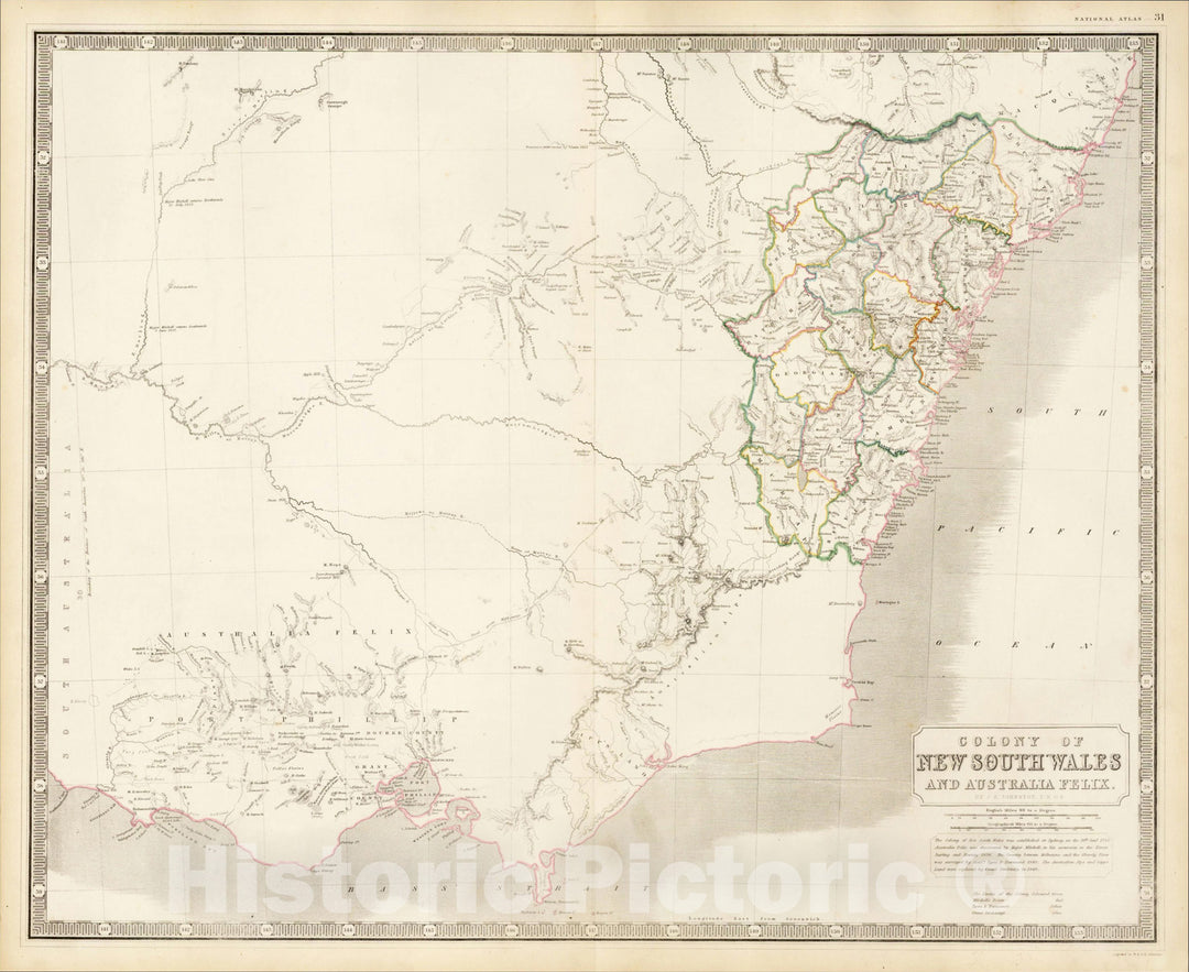 Historic Map : Colony of New South Wales and Australia Felix, 1844, W. & A.K. Johnston, Vintage Wall Art