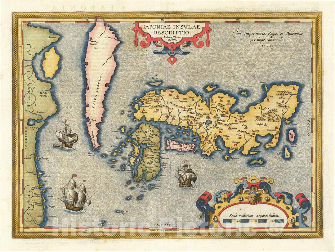 Historic Map : Iaponiae Insulae Descriptio Ludoico Teisera auctore [Korea Shown As An Island], 1592, Abraham Ortelius, Vintage Wall Art