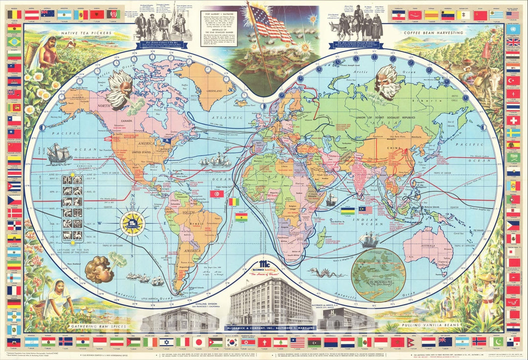 Historic Map : [Coffee, Tea, Vanilla and Spices, Pictorial Map of the World -- McCormick and Company], 1957, McCormick & Company, Vintage Wall Art