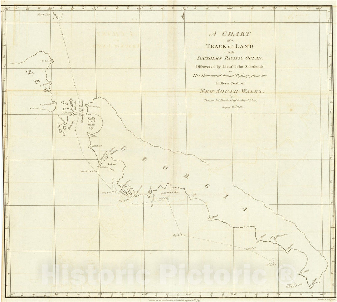 Historic Map : Chart of a Track of Land in the Southern Pacific Ocean, 1789, John Stockdale, Vintage Wall Art