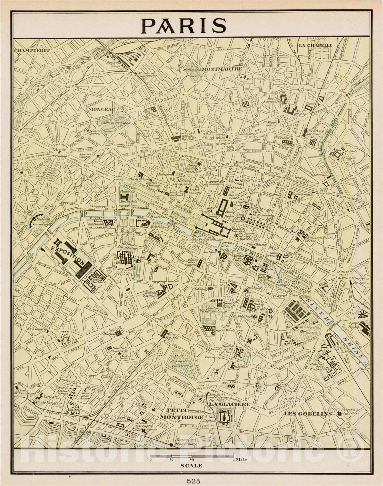 Historic Map : Paris, c1890, Anonymous, Vintage Wall Art