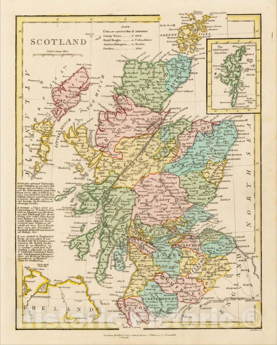 Historic Map : Scotland, 1814, Robert Wilkinson, v2, Vintage Wall Art