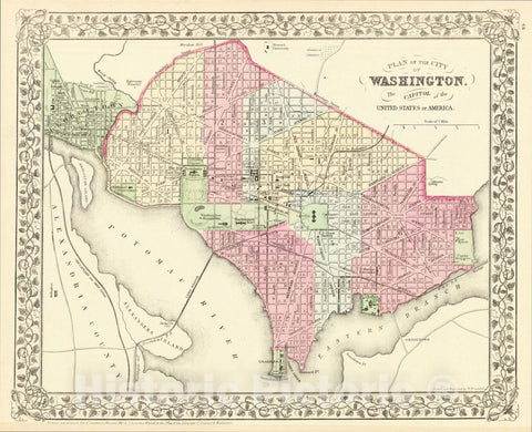 Historic Map : Plan of the City of Washington. The Capitol of the United States of America., 1882, Samuel Augustus Mitchell Jr., Vintage Wall Art