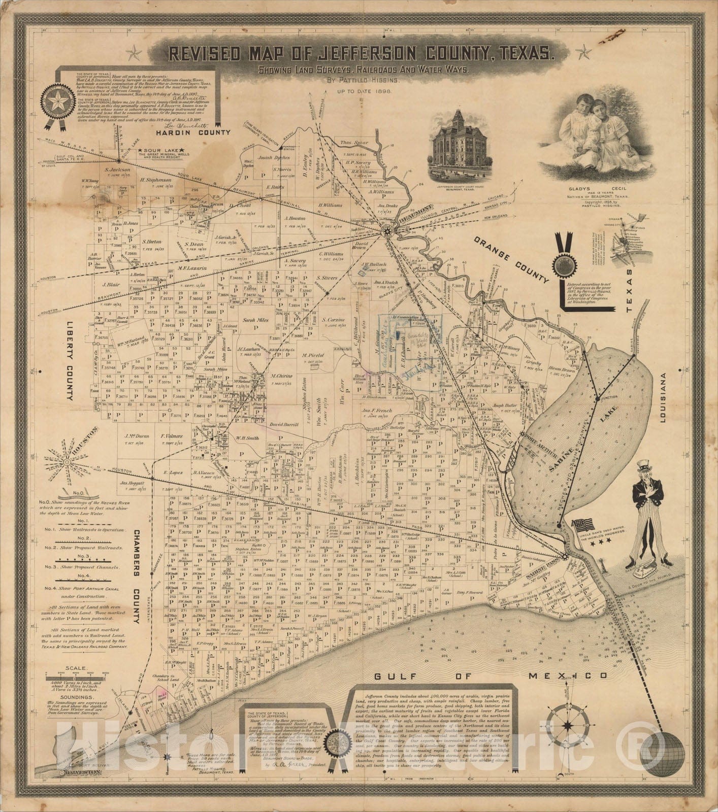 Historic Map : Jefferson County, Texas, 1898, Pattillo Higgins, Vintage Wall Art