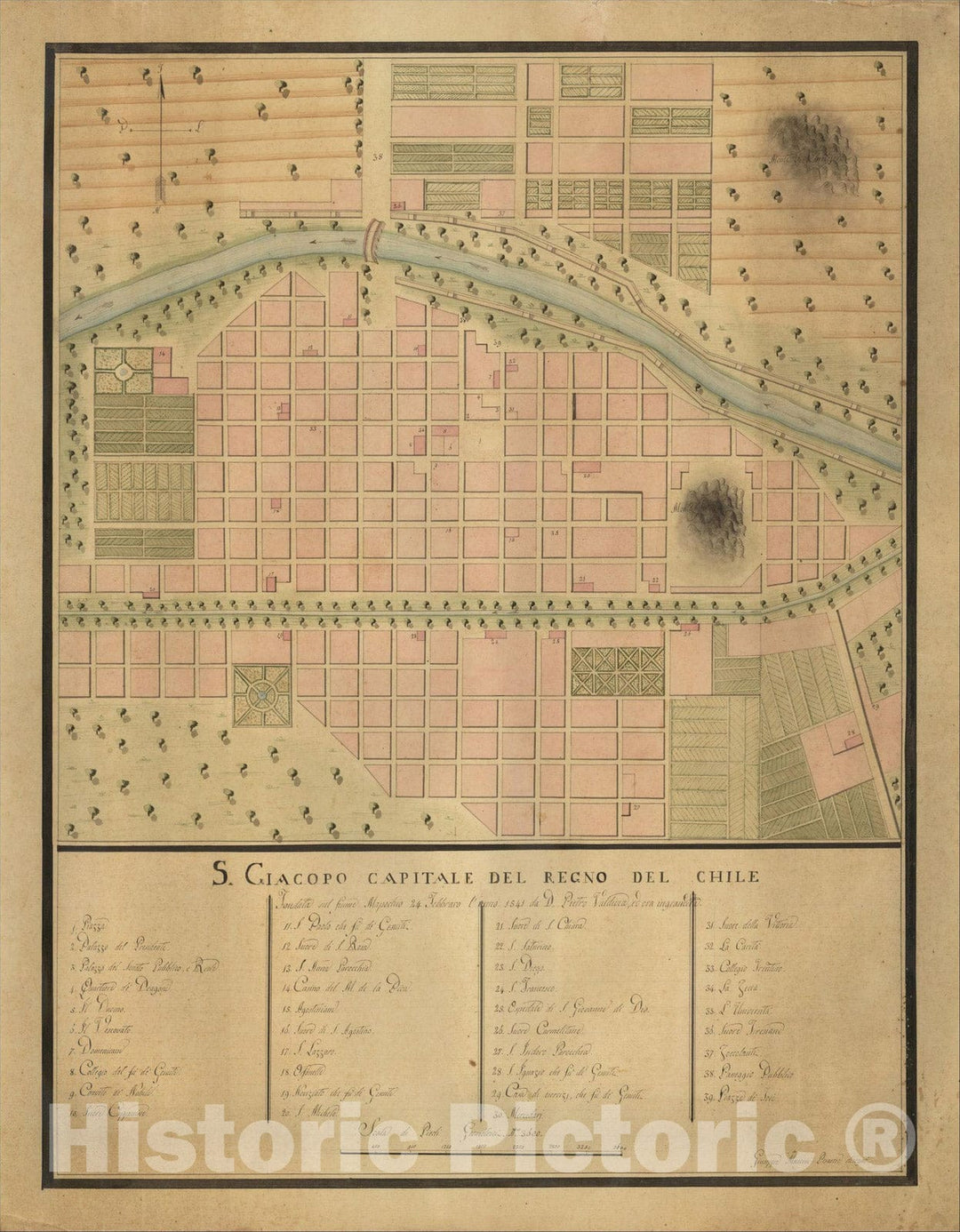 Historic Map : S. Giacopo Capitale Del Regno Del Chile, c1775, Giuseppe Mancini, Vintage Wall Art