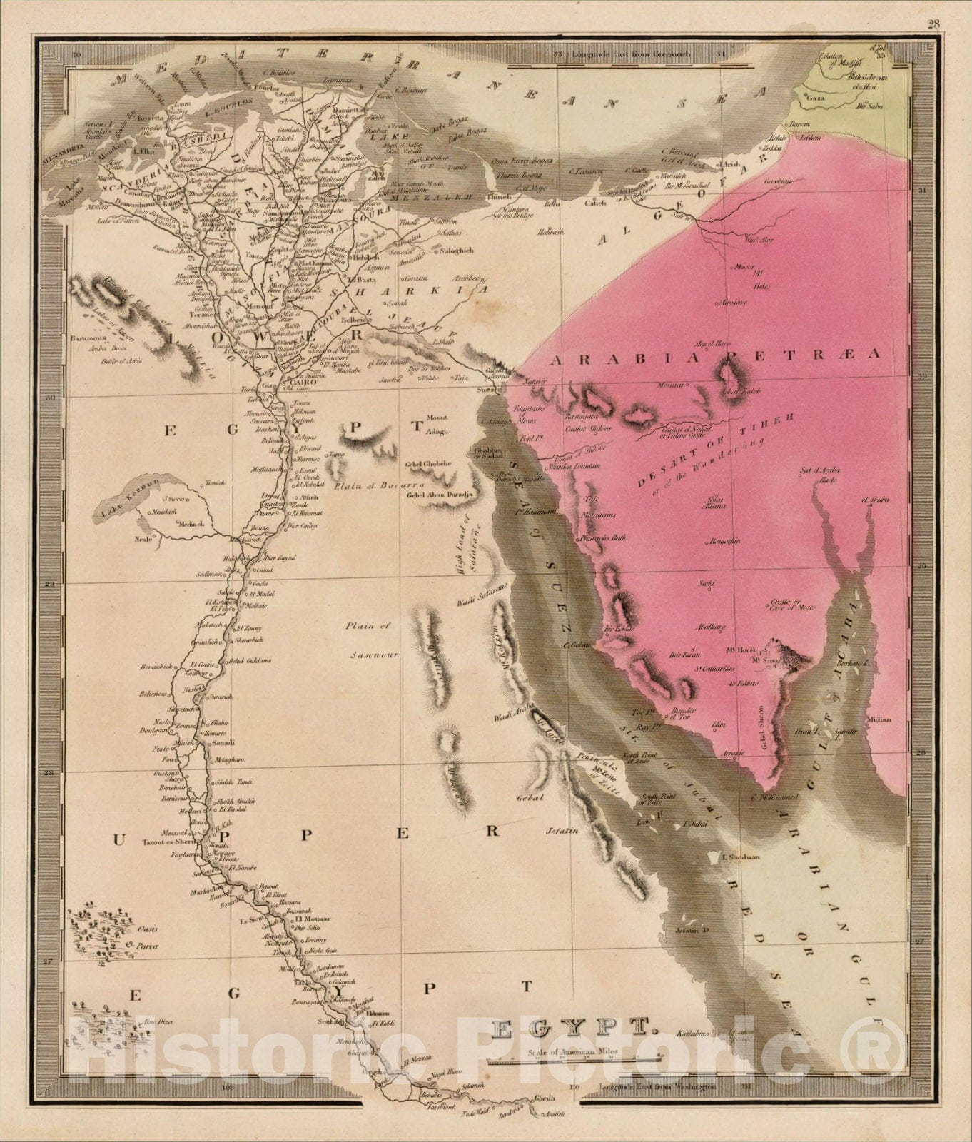 Historic Map : Egypt, 1842, Jeremiah Greenleaf, Vintage Wall Art