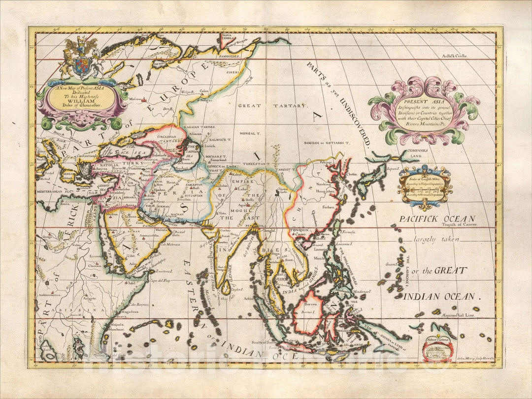 Historic Map : A New Map of Present Asia. Dedicated to His Highness William Duke of Glocester, 1700, Edward Wells, Vintage Wall Art