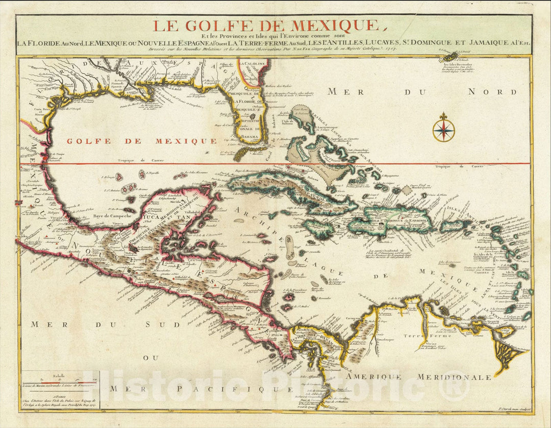 Historic Map : Le Golfe De Mexique, Et les Provinces et Isles qui l'Environe comme sont La Floride Au Nord Le Mexique ou Nouvelle Espagne, 1717, 1717, Vintage Wall Art