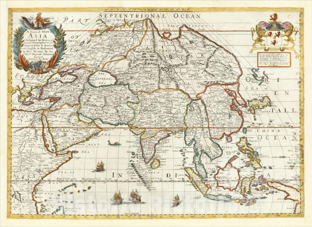 Historic Map : A Generall Mapp of Asia, 1669, 1669, Richard Blome, Vintage Wall Art