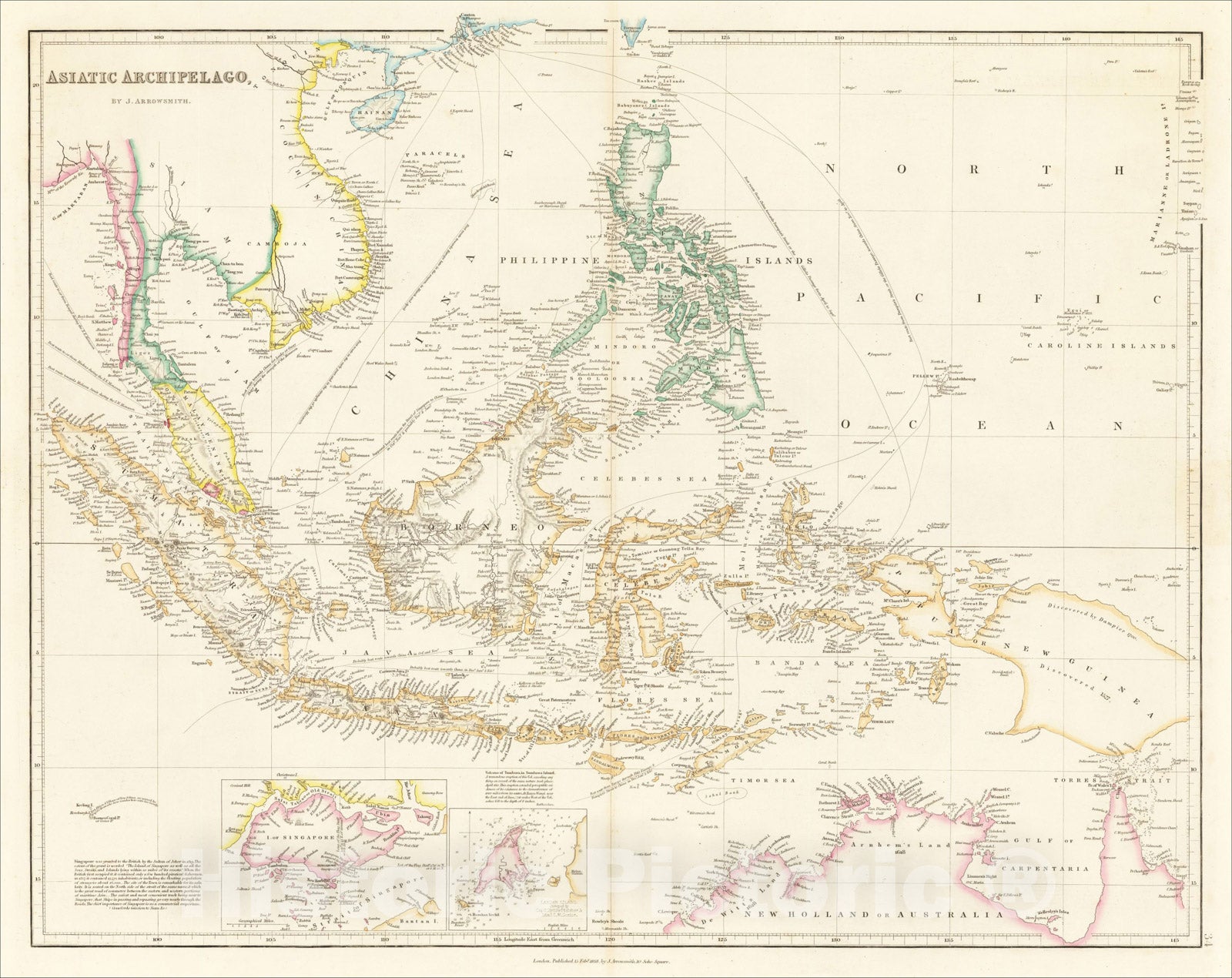 Historic Map : Asiatic Archipelago [Early Singapore Inset], 1859, John Arrowsmith, Vintage Wall Art