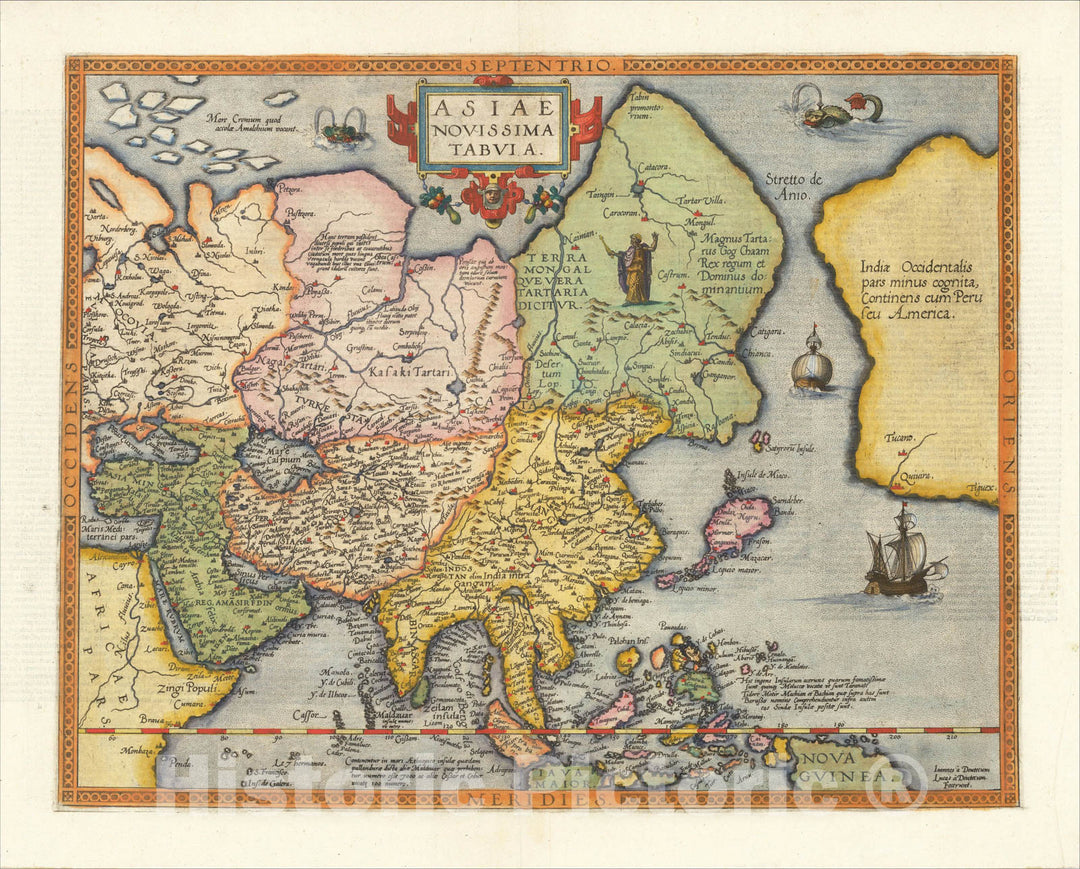 Historic Map : Asiae Novissima Tabula, 1578, Gerard de Jode, Vintage Wall Art