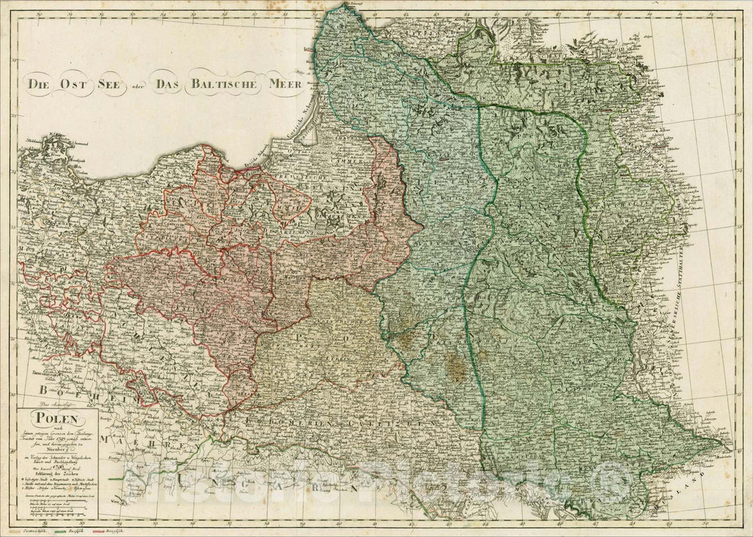 Historic Map : Poland nac Seinen getzigen Grenzen dem Theilungs Tractat vom Jahr 1795, 1793, Adam Gottlieb Schneider, Vintage Wall Art