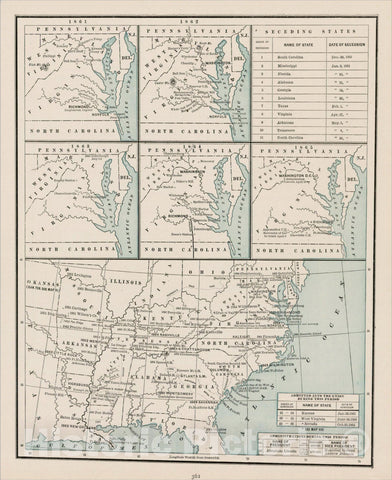 Historic Map : Map showing the Eastern portions of the United States and Pennsylvanias territories for the years 1861 to 1865, 1892, George F. Cram, Vintage Wall Art
