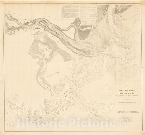 Historic Map : Preliminary Chart of Savannah River Wassaw Sound Wilmington and Tybee Rivers. Georgia, 1862, United States Coast Survey, Vintage Wall Art