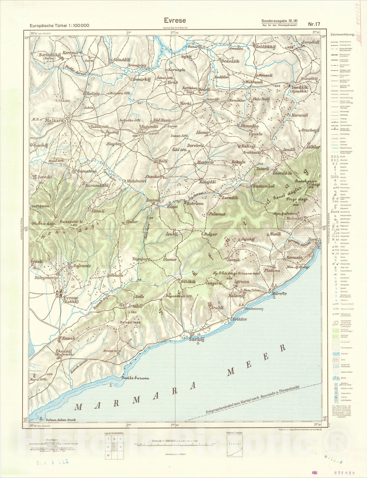 Historic Map : (Second World War - Turkey) Europ?sche T?rkei 1: 100 000, 1944, General Staff of the German Army, Vintage Wall Art