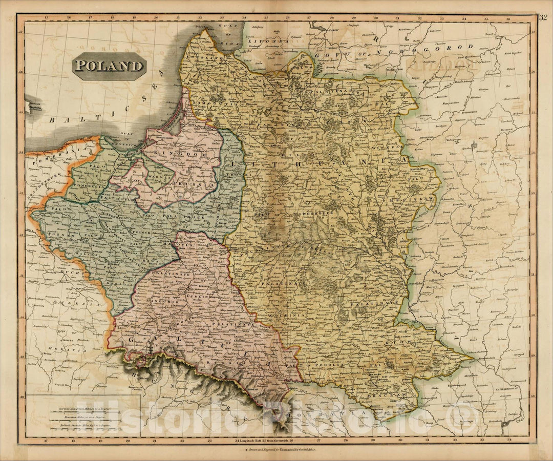 Historic Map : Poland., 1817, John Thomson, Vintage Wall Art