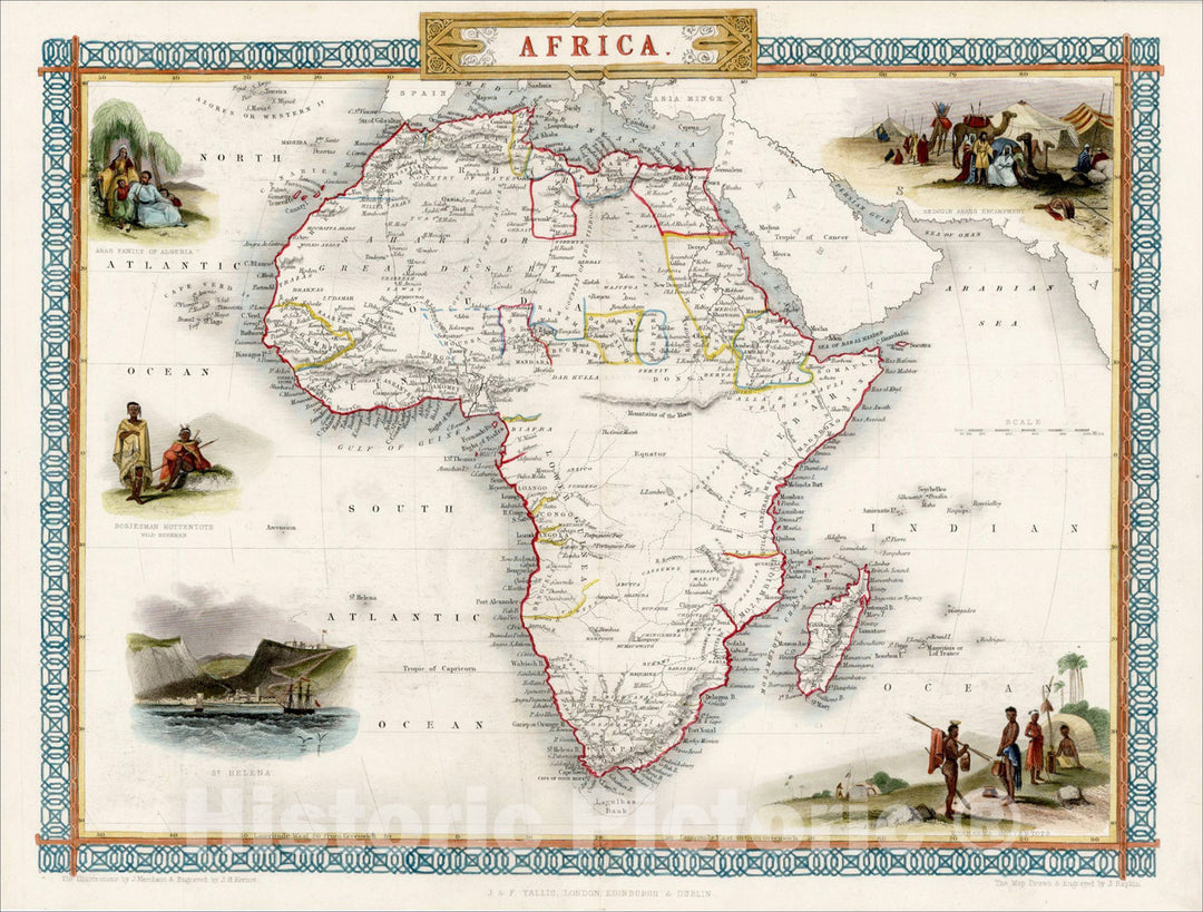 Historic Map : Africa, 1851, John Tallis, v4, Vintage Wall Art