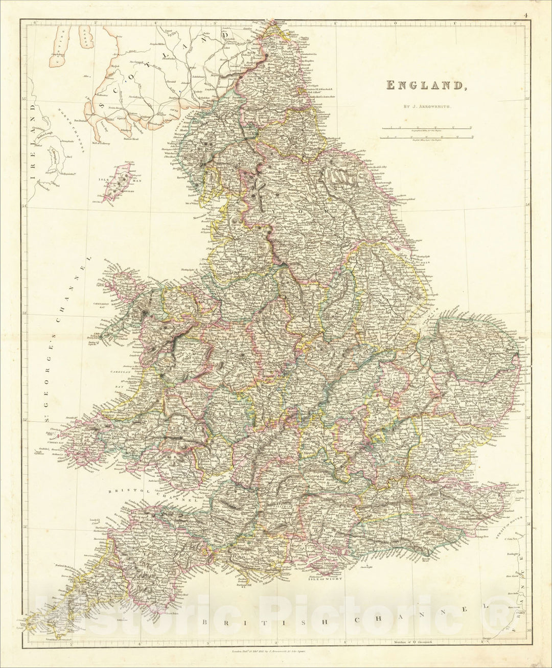 Historic Map : England, 1832, John Arrowsmith, Vintage Wall Art