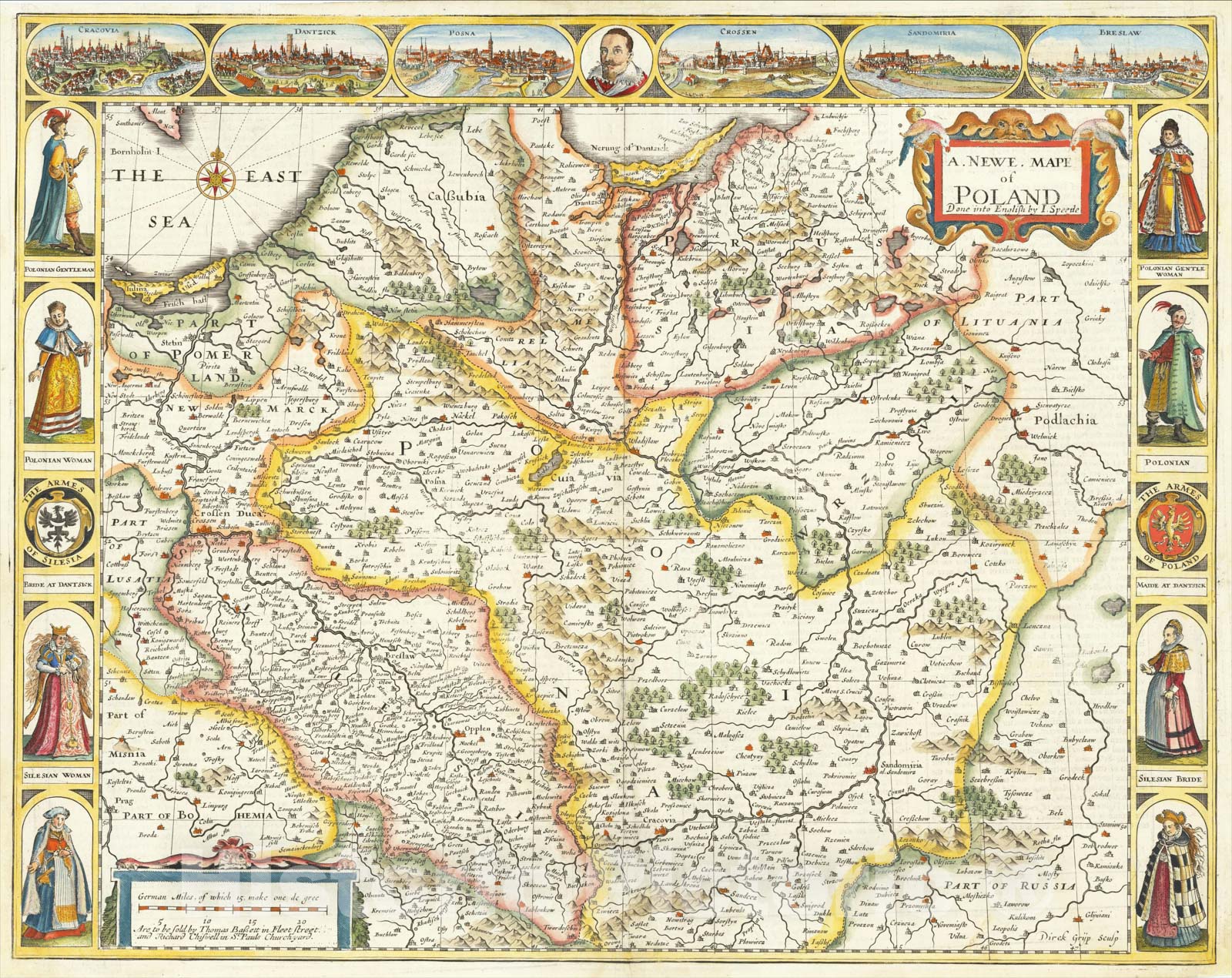 Historic Map : A Newe Mape of Poland Done into English by I. Speede, 1676, John Speed, Vintage Wall Art