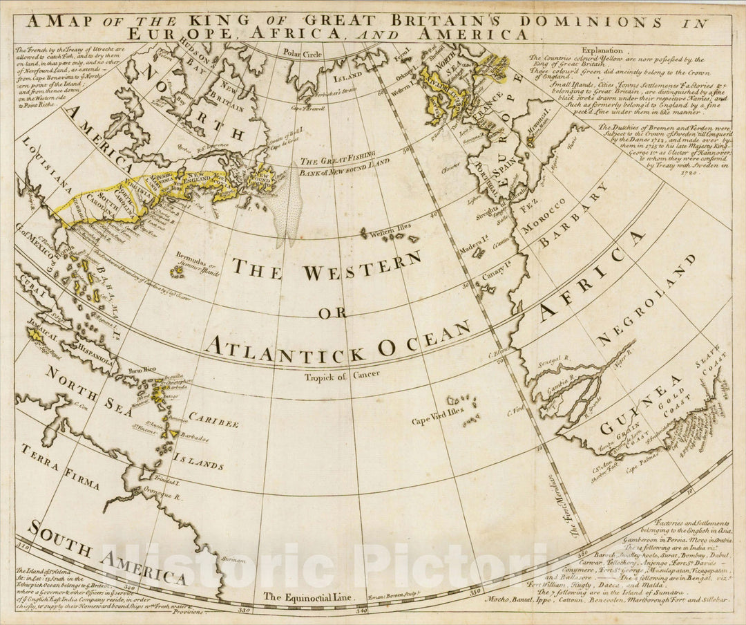 Historic Map : A Map Of The King of Great Britain's Dominions In Europe, Africa and America, c1740, Emanuel Bowen, Vintage Wall Art