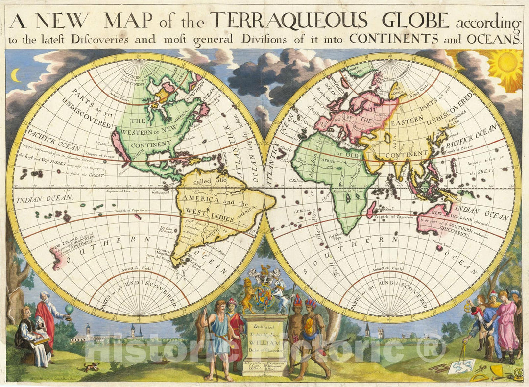 Historic Map : A New Map of the Terraqueous Globe according to the latest Discoveries and most general Divisions of it into Continents and Oceans., 1700, Vintage Wall Art